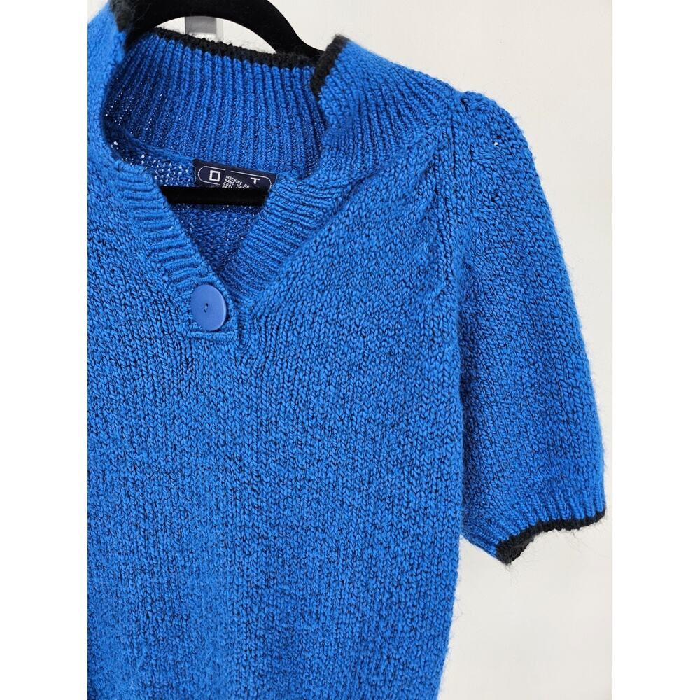 Vintage DHI Womens Sz S Short Sleeve Knit Collared Sweater Blue - Picture 2 of 4